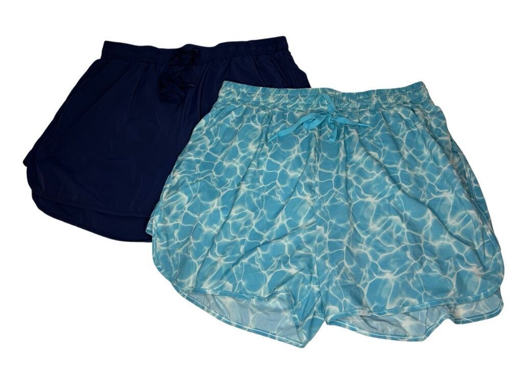 Set of 2 BuffBunny Tiki Flow shorts navy and teal water pattern - L